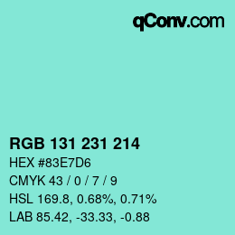 Color code: RGB 131 231 214 | qconv.com