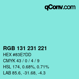 颜色代码: RGB 131 231 221 | qconv.com