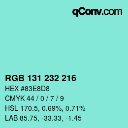 颜色代码: RGB 131 232 216 | qconv.com