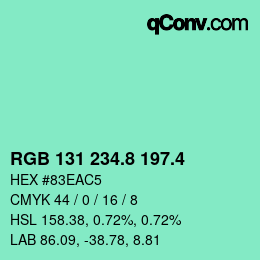 カラーコード: RGB 131 234.8 197.4 | qconv.com