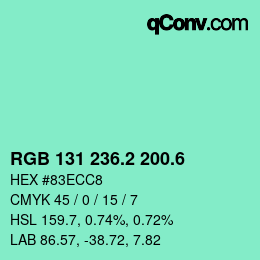 カラーコード: RGB 131 236.2 200.6 | qconv.com