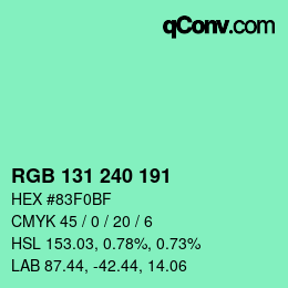 Color code: RGB 131 240 191 | qconv.com