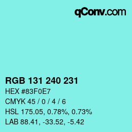 Color code: RGB 131 240 231 | qconv.com