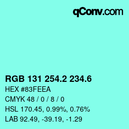 カラーコード: RGB 131 254.2 234.6 | qconv.com