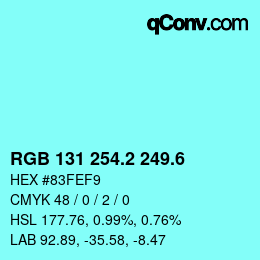 カラーコード: RGB 131 254.2 249.6 | qconv.com