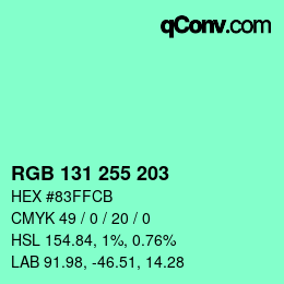 Color code: RGB 131 255 203 | qconv.com