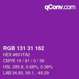 Color code: RGB 131 31 162 | qconv.com