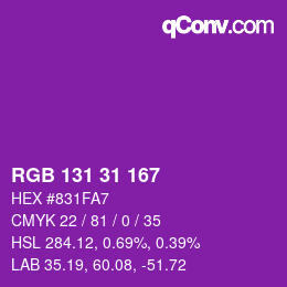 Color code: RGB 131 31 167 | qconv.com