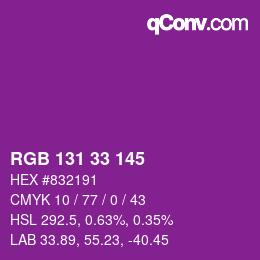 Color code: RGB 131 33 145 | qconv.com