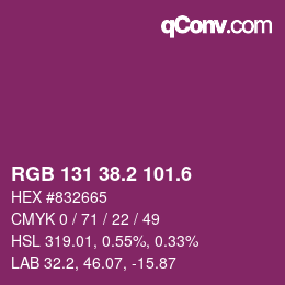 カラーコード: RGB 131 38.2 101.6 | qconv.com