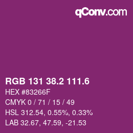 カラーコード: RGB 131 38.2 111.6 | qconv.com