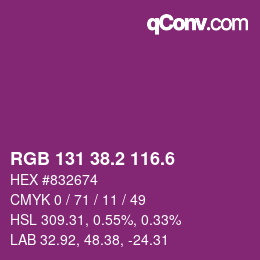 カラーコード: RGB 131 38.2 116.6 | qconv.com