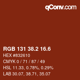 カラーコード: RGB 131 38.2 16.6 | qconv.com