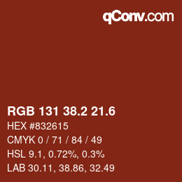カラーコード: RGB 131 38.2 21.6 | qconv.com
