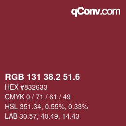 カラーコード: RGB 131 38.2 51.6 | qconv.com