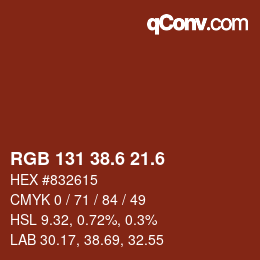 カラーコード: RGB 131 38.6 21.6 | qconv.com