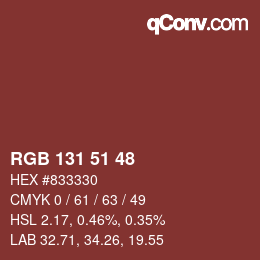 カラーコード: RGB 131 51 48 | qconv.com