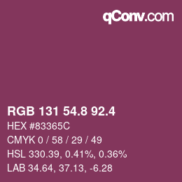 カラーコード: RGB 131 54.8 92.4 | qconv.com