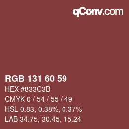 Color code: RGB 131 60 59 | qconv.com