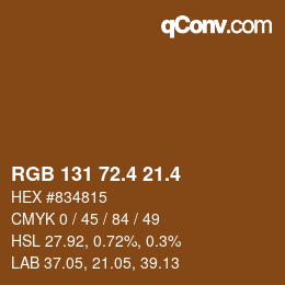 カラーコード: RGB 131 72.4 21.4 | qconv.com