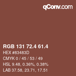 カラーコード: RGB 131 72.4 61.4 | qconv.com