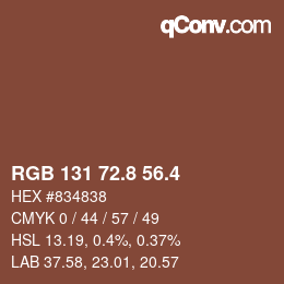カラーコード: RGB 131 72.8 56.4 | qconv.com