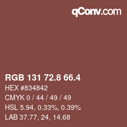 カラーコード: RGB 131 72.8 66.4 | qconv.com