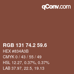 カラーコード: RGB 131 74.2 59.6 | qconv.com