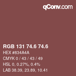 カラーコード: RGB 131 74.6 74.6 | qconv.com