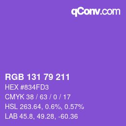 颜色代码: RGB 131 79 211 | qconv.com