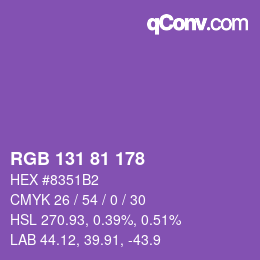 Color code: RGB 131 81 178 | qconv.com