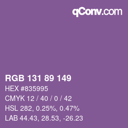 Color code: RGB 131 89 149 | qconv.com