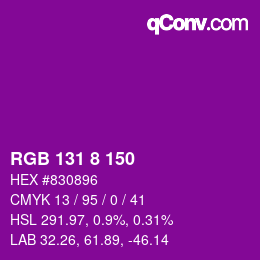 颜色代码: RGB 131 8 150 | qconv.com