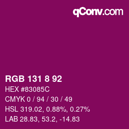 カラーコード: RGB 131 8 92 | qconv.com