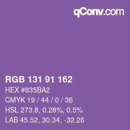 カラーコード: RGB 131 91 162 | qconv.com