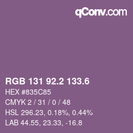 カラーコード: RGB 131 92.2 133.6 | qconv.com