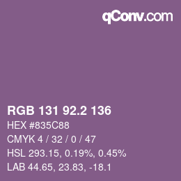 カラーコード: RGB 131 92.2 136 | qconv.com