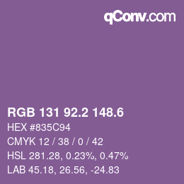 カラーコード: RGB 131 92.2 148.6 | qconv.com