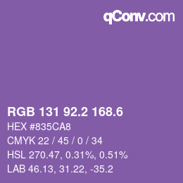 カラーコード: RGB 131 92.2 168.6 | qconv.com