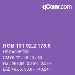 カラーコード: RGB 131 92.2 178.6 | qconv.com