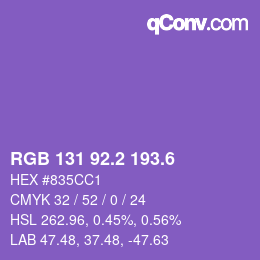 カラーコード: RGB 131 92.2 193.6 | qconv.com