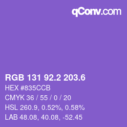 カラーコード: RGB 131 92.2 203.6 | qconv.com