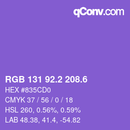 カラーコード: RGB 131 92.2 208.6 | qconv.com