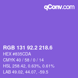 カラーコード: RGB 131 92.2 218.6 | qconv.com