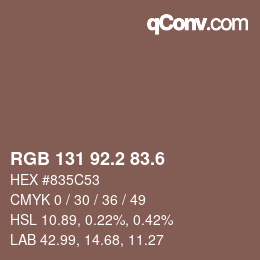 カラーコード: RGB 131 92.2 83.6 | qconv.com