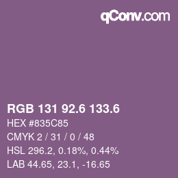 カラーコード: RGB 131 92.6 133.6 | qconv.com