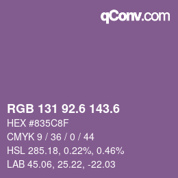 カラーコード: RGB 131 92.6 143.6 | qconv.com