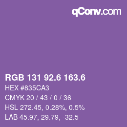 カラーコード: RGB 131 92.6 163.6 | qconv.com