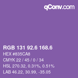 カラーコード: RGB 131 92.6 168.6 | qconv.com