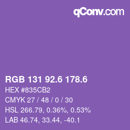 カラーコード: RGB 131 92.6 178.6 | qconv.com